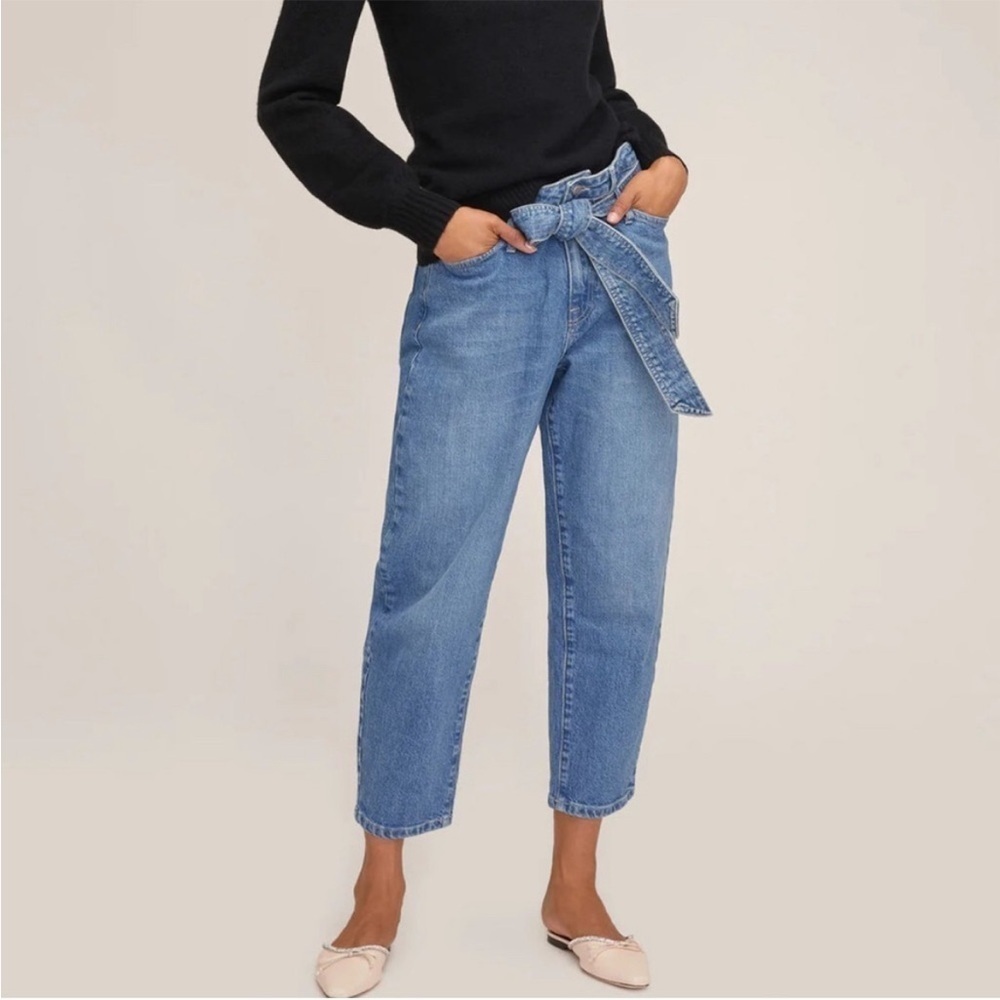 Marissa Webb Stevie Medium Wash 80's Barrel Leg Jean with Belt Tie Size 27